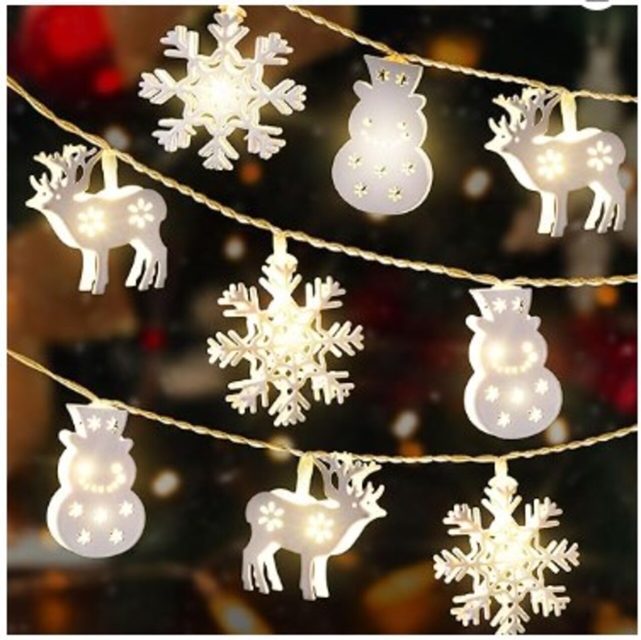 Metal Christmas String Lights Christmas Snowflake Snowman Deer Pattern Light, Warm White(1 Pack), 6 FT 10 LED Battery Operated Fairy Decor Hanging Lights for Christmas Xmas Tree Room Party